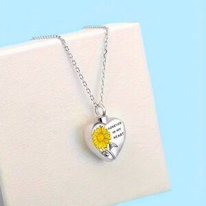 Heart Sunflower Cremation Ash Pendant Memorial Keepsake Urn Necklace